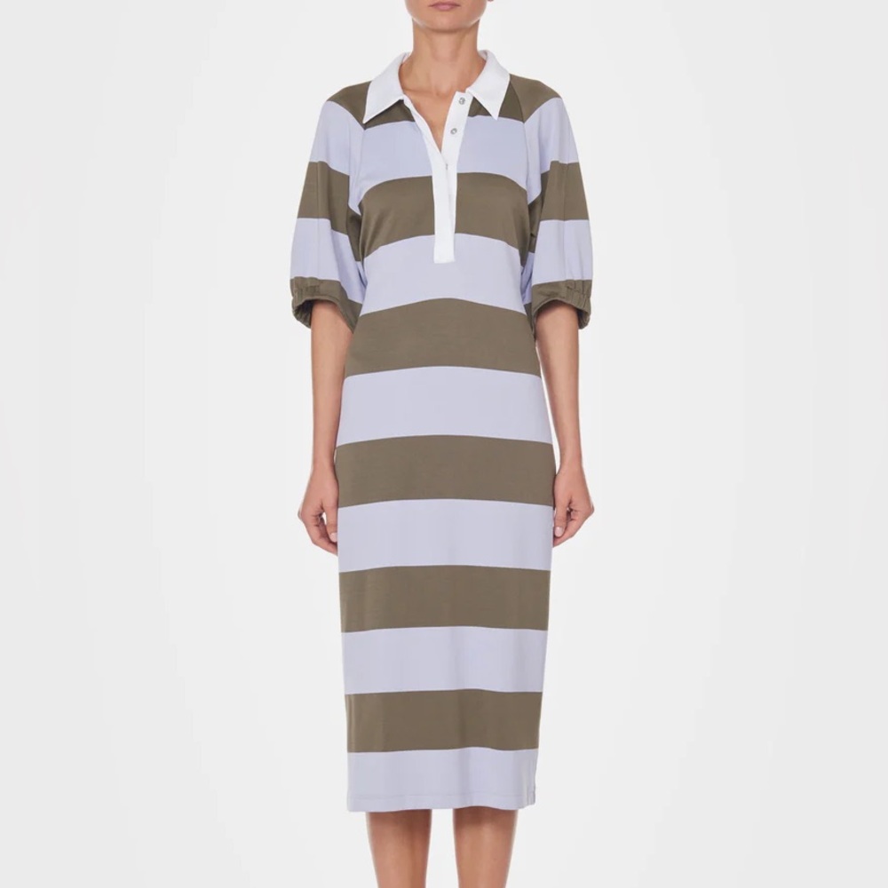 Tibi | Olive Lavender Colorblock Striped Rugby Back Cutout Dress - Picture 4 of 11